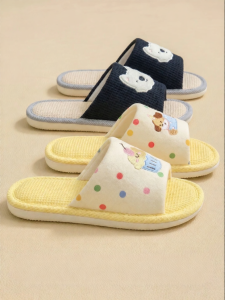RUNROU | Cute Linen Slippers For Women Couples Non-Slip