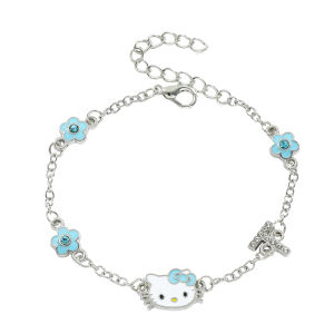 Sanrio | Hello Kitty Bracelet for Girls Blue Flower Charm Adjustable Chain Kawaii Jewelry Gift Eco Alloy DIY