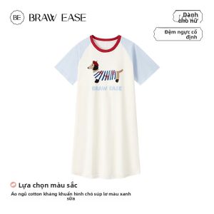 Bộ đồ ngủ BE nữ làm bằng cotton dài tay có đệm ngực thoải mái