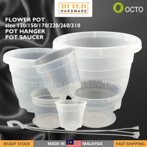 OCTO Flower Pot Transparent 120 / 150 / 170 / 220 Hanger Saucer / Pot Tray S130 / S170 Gardening Durable Modern Planting Pot Pasu Bunga Telus 透明塑胶花盆/挂钩/底盘