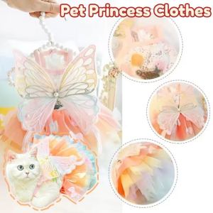 Pet Princess Dress Cat Dog Clothes Rainbow Butterfly Fluffy Skirt Festival Costume