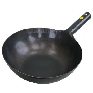 Handcrafted Shandian Industrial round Bottom Wok Non-coated Iron Cooking Utensil Rust-resistant Less Oil Smoke Easy Cleaning