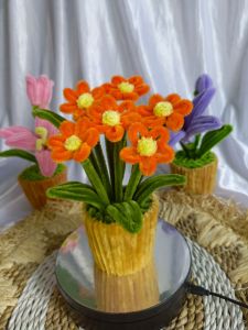 YS Bunga Hias Daisy Mini Pot//Bunga Hias Kawat Bulu