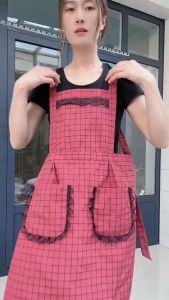 H-type Fashion Pure cotton apron household kitchen with pocket Women appron epren zipper epron masak 围裙 3012 apren lace