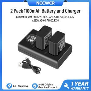 NEEWER 2 Pack 1100mAh Replacement Batteries Camera Battery Charger Set Compatible with Sony ZV-E10 A7 A7R A7RII A7II A7SII A7S A6300 A6400 A6500 RX10 NP-FW50