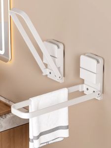 ชั้นวางผ้าเช็ดตัวสําหรับอาบน้ําโดยไม่ต้องเจาะชั้นวางของติดผนังแบบพับได้ชั้นวางผ้าเช็ดตัวแบบกาวสมาร์ทห้องน้ําแขวนออแกไนเซอร์