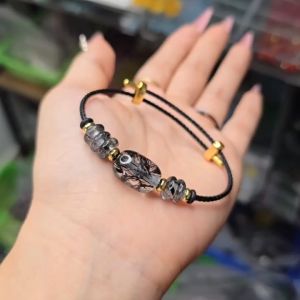 Q149 Vòng lu thống ngũ điếu Thạch Anh Tóc Đen cho Thủy và Mộc - Phong Thủy TUDO