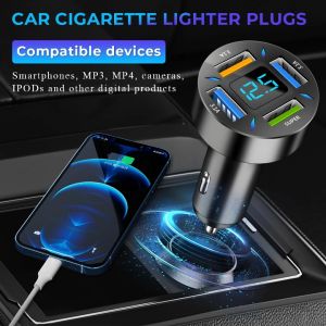 Car Charger Fast Charging4 Usb Ports Fast Car Accessories Cigarette Lighter 12V Car Charging Socket Led Display