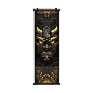 VIKAMA Obsidian Hannya Mask Wall Tapestry Japanese Demon Gold Leaf Premium Scroll Art Home Decor Funny Humor Soft Durable Cozy
