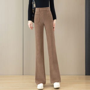 High Waist Drapey Flared Pants for Women Spring Autumn Red Angora Chenille Outerwear Casual Trousers Commute Style Long Pants