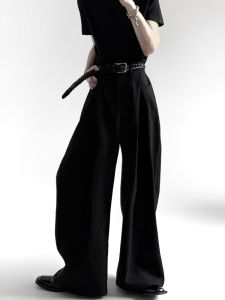 Black High Waist A-Line Wide Leg Mens Pants Autumn Mountain Wind Loose Straight Casual Trousers Premium Feel CleanFit