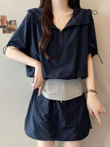 Shalldoer | Summer Sporty Short Sleeve Drawstring Thin Womens Skirt Set Casual Half-length Two-piece Ensemble Breathable Comfortable Material