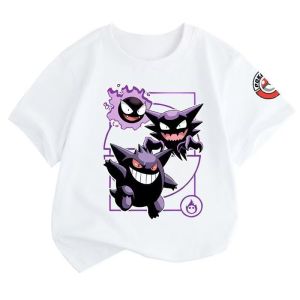 Bandai | Pokemon Kids T Shirt Gastly Haunter Gengar Evolution Print Crew Neck Short Sleeve Boys Girls Summer Cartoon Casual Tops