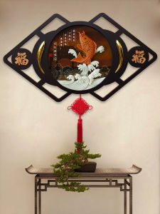 New Chinese Style Decorative Painting Carp Leaping over the Gate Entryway Hallway Decoration High-end Wood Carving Living Room Jade Sculpture Wall Hanging