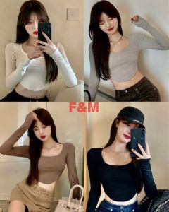 CROPTEE CROP BAJU CROP LENGAN PANJANG FASHION KOREA OVAL (FE.54) BAHAN SPANDEK PREMIUM WANITA
