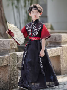 ชุดกี่เพ้าฤดูร้อนสำหรับเด็กชาย ชุดกี่เพ้าสไตล์จีน ผ้าฝ้ายผสมโพลีเอสเตอร์ แขนสั้น ทรงหลวม ระบายอากาศได้ดี ชุดเด็กชาย