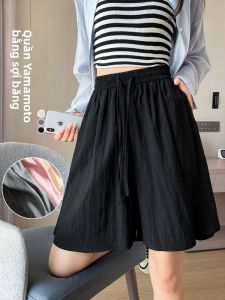JIANGLU | Quần short lụa băng mỏng mùa hè cỡ lớn cho nữ Quần ống rộng dáng chữ A cạp cao phong cách đường phố có khóa kéo