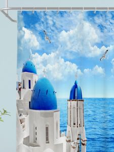 Rèm Tắm Vải Có Thể Giặt Máy Phong Cách Bắc Âu Vách Ngăn Phòng Tắm Chống Thấm Nước Chống Nấm Mốc Mô Phỏng Khung Thành Địa Trung Hải