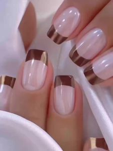 Bộ Móng Giả Vuông Bóng Mượt Màu Nâu Nude Nhũ Dành Cho Nữ Kiểu Pháp Phủ Kín Tái Sử Dụng Bộ Dụng Cụ Trang Trí Móng Tay Với 24 Móng