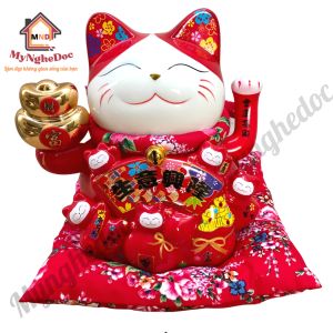 Mèo thần tài vẫy tay Đại Cát Đại Lợi 8 inch cao 22 cm màu đỏ mèo thần tài vẫy tay kinh doanh mèo may mắn tài lộc