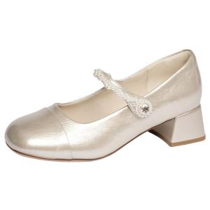 Josiny | Pearl Mary Jane Ballet Flat Leather Shoes Coarse Heel