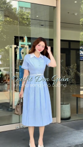 Đầm thiết kế BEMINE cổ đức kẻ sọc dáng chữ A phù hợp đi làm-B535