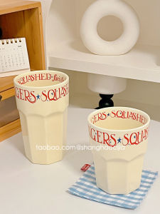 Ins Style French Blue Ceramic Coffee Cup Milk Breakfast Water Cup Womens Home Use Mark Cup Cream Color Universal Capacity