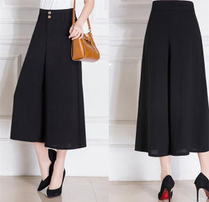 High Waist Wide Leg Pants Womens Thin Draped Casual Summer New Style Blue Color Chiffon Seven Skirt Pants Nine Points Pants