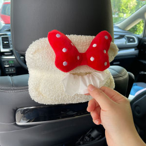 Cute Creative Car Headrest Box Tissue Holder Sunshade Handrest Box Car Interior Decoration Plush Material Hanging Style