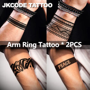 2 Large-Size Hand Armband Tattoo Stickers Graffiti Style - Dual-Purpose Tattoo - Black Viking Symbol Pattern - Peace - Letter Mens and Womens Couples Geometric Pattern Long Strip Bracelet Temporary Tattoo