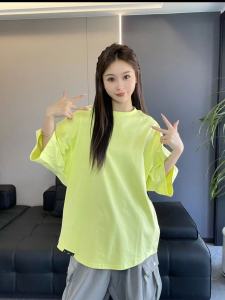 Summer New Loose Fit round Neck Short Sleeve T-Shirt Mens Simple Versatile Breathable Four-Five Sleeve Clean Version Batwing Sleeve