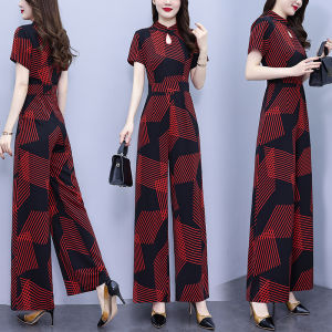 Impression Fashion Women's Elegant Retro Print Plus Size High-neck Jumpsuit