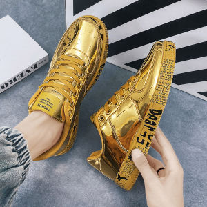 Large Size Gold Leather Mens Waterproof Casual Shoes Fashionable Brand High-End Feeling 46 47 48 Sizes Breathable Comfortable