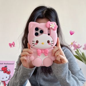 Sanrio | Sanrio High Quality 3D Seated Hello Kitty Soft Silicone Cartoon Case For iPhone 17 16 15 14 13 Pro Max Plus Shockproof Cover