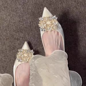 เรียบหรู รองเท้าส้นสูงคริสตัล ผู้หญิง ฤดูใบไม้ผลิ ฤดูร้อน 2024 Fine Heel Main Wedding เดรส รองเท้าเดี่ยว Superfine Fiber ภายใน