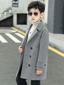 Boys Woolen Jacket 2023 Spring and Autumn Thickened Middle and Big Children Western Style Trench coat Childrens Clothing Childrens Woolen Coat Cotton Added