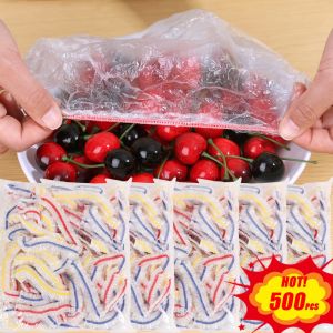 500PCS Disposable Food Grade PE Plastic Wrap Cover Thickened Elastic Wrapper Fruit and Meal Fresh-Keeping Cover Food Cover Set Kitchen Packaging Storage Bag