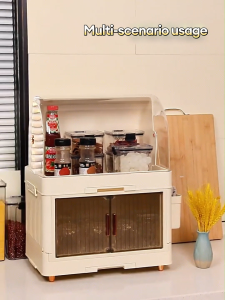 GAA Foldable Dish Cabinet Kitchen Dish Rack Cupboard with Cover and Magnetic Doors Drain Plate