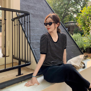 Black Label Versatile Striped Thin Short Sleeve Knitwear