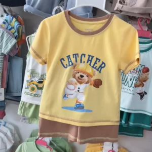 Đồ bộ thun cotton mặc nhà cho bé trai từ 2-6 tuổi bộ thun đùi mặc nhà họa tiết gấu cho bé trai