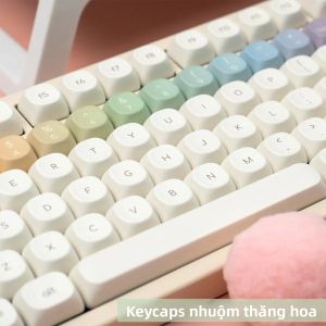 Rainbow Creamy White MOA Dye-sub PBT Keycaps 124 Phím Keycaps Bàn Phím Tròn Dễ Thương Cho Bàn Phím Cơ 61/64/87/96/104 Bố Cục