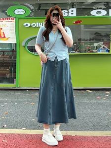 กระโปรงยีนส์ทรงเอเอวสูง กระโปรงทรงเอยาวปานกลางสำหรับผู้หญิงไซส์ใหญ่ ทรงหลวม สไตล์เกาหลี ฤดูใบไม้ผลิ ฤดูใบไม้ร่วง ฤดูหนาว