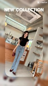 JIRANAN กางเกงยีนส์ขาม้าผ้ายืด เอวสูงทรงสวย มีสีอ่อน กลาง เข้ม No.#6683