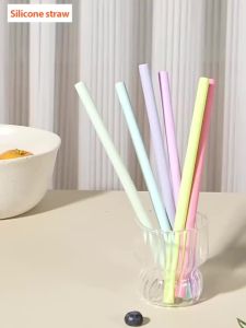 6 Pcs Replacement Long Silicone Straw With Brush Flexible Straws Compatible With Stanley 40/30 Oz Cup Cocktails Party Bar