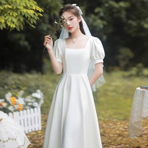 French Style Square Collar White Dress Womens High-End Registry Wedding Dress Lightweight Evening Gown Casual Wear