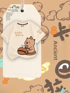 Capabala Capybara Junri Cute Cartoon Short Sleeve T-shirt Male Female Kids Clothes Student Baby Pure Cotton Half Sleeve