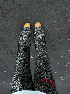 Aesthetic Embroidered Leopard Print Straight Tapered Jeans
