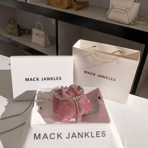 Mack Jankles Genuine Leather Diamond Embellished Bucket Handbag Womens Summer Fashion Pink Glittering Diamond Clutch Bag