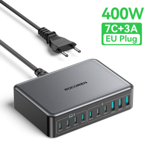 Rocoren | Rocoren 400W USB Type C Gan Charger Portable 10 in 1 Desktop Power Station Type-C Fast Charger For iPhone 16 Pro Max MacBook Air