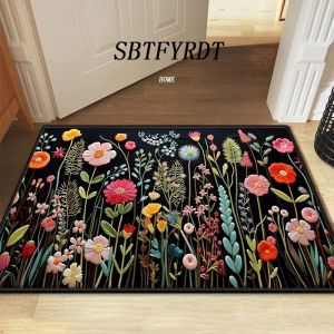 VIKAMA 3D vintage Flowers Welcome Door mat non-slip wear-resistant kitchen carpet Indoor and outdoor entry mat home decoration